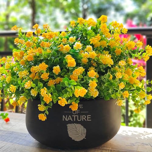 Grunyia 12 Bundles Artificial Flowers for Outdoors, UV Resistant Fake Flowers with Plastic Plants, Faux Flowers for Outside Window Box Front Porch Hanging Planter Decor (Yellow) - color: Yellow