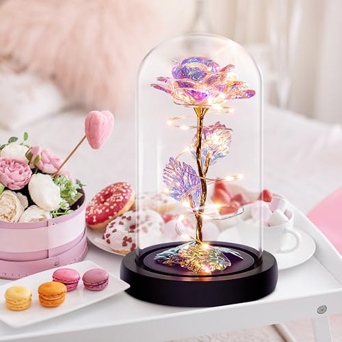 Childom Mothers Day Flowers Gifts for Mom Grandma,Birthday Gifts for Women,Valentines Gifts for Her,Mom,Women,Wife,Grandma,Light Up Rose in Glass Dome,Colorful Rainbow Mothers Day Flowers for Delivery - color: Rainbow Medium