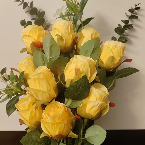 Artificial Roses 10 Pcs - Lifelike Single Stem Fake Roses with Natural Petal Texture,Fade-Resistant Silk Flowers for Wedding Decor,Home Vase Arrangements,Party Centerpieces(10, Yellow) - color: Yellow