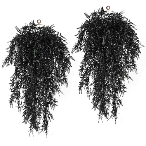 RECUTMS Black Artificial Hanging Lavender Plants, 4Pcs 30.3 Inches UV Resistant Fake Plastic Trailing Greenery Gothic Halloween Decor for Outdoor Indoor Home Room Garden Wedding Farmhouse Porch Party - color: Black