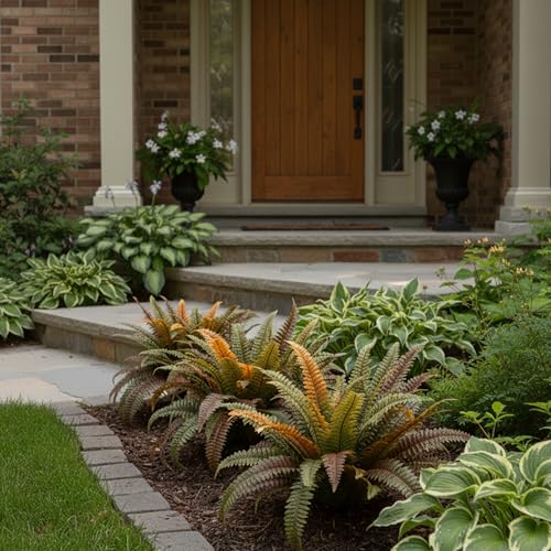 KOL Artificial Boston Ferns, Fake Faux Fern Plants 45 Inch 2 Pack, Rust Autumn Color with Bendable Stems for Floor Display, Indoor Outdoor Home Decor, UV Resiatant - color: Autumn Rust Color