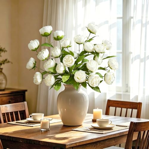 Dremisland 6 Pcs Faux Peonies Artificial Flowers 27" Faux Peony Stems Flowers White Peonies Branch for Vase Filler DIY Bouquet Centerpiece Floral Arrangements Home Wedding Bridal Showers Decor - size: 6PCS