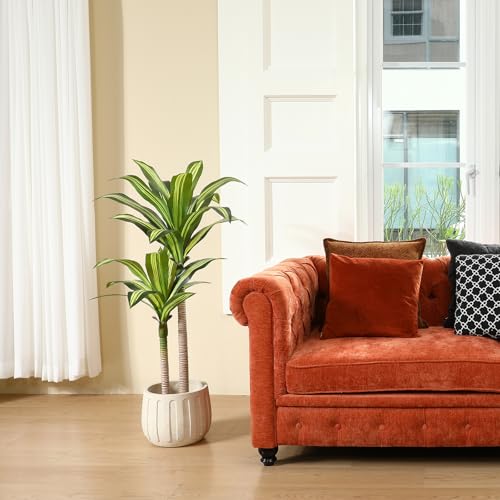 Ferrgoal Artificial Plants, 4 Ft Dracaena Tree Faux Plants Indoor Outdoor Decor Fake Tree with Woven Seagrass Basket Plants for Home Decor Office Living Room Porch Patio Housewarming | Tall Fake Plant With Realistic Leaves,Floor Plant for Home Décor Offic