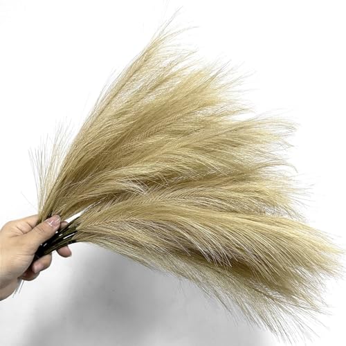 Faux Pampas Grass Plants Artificial Reeds Stems Decoration Set of 28 Stems 17” Fake Florals Bulrush Fluffy Branches for Boho Home Wedding Party Vase Fillers Christmas DIY Feathers Decor - Beige 30 Pcs - color: Pampas Grass Stems / Beige 30 Pcs