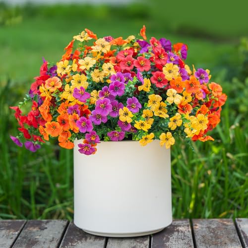 12 Bundles Artificial Flowers for Outdoors Decorations, Spring Summer Multicolor Realistic Faux Silk Daisy, UV Resistant Fake Flowers for Patio Home Decor Garden Planter Window Box Yard - color: Fall Tones&12 Bundles