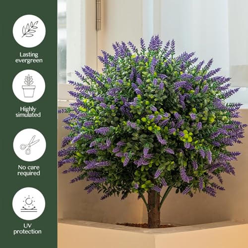 2 Pack Artificial Lavender Topiary Shrubs, 25 Inch UV Resistant Faux Greenery with Ground Plugs for Indoor Outdoor Porch, Patio & Garden Decor - color: Purple