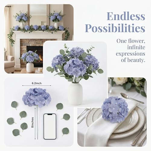 AVIVIHO 20Pcs Dusty Blue Hydrangea Artificial Flowers Bulk Realistic Silk Faux Hydrangea Heads with Stems Fake Flowers for Wedding,Party,Home,Table Centerpieces, Arch,Baby Shower,Party DIY Decoration - color: Dusty Blue, size: 20PCS