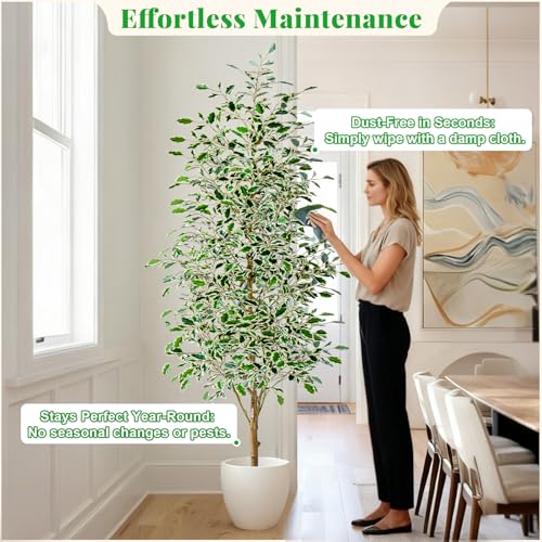 Bailikang 6FT Artificial Ficus Trees Indoor Faux Trees Indoor Fake Floor Plants Tall Artificial Tree with White Pot Faux Tree Fake Indoor Tree Silk Plants Artificial Trees for Home Decor Indoor - color: White Leaf With White Pot, size: 6ft