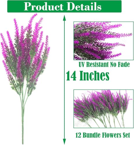 Faux Lavender Flowers Branches 6 Pcs Artificial Greenery Floral Plants Faux DIY Shrubs Bouquet for Vases Valentine's Day Wedding Garden Patio Table Decor Indoor Outdoor (Fuchsia) - color: 6bundles--lavender Fuchsia