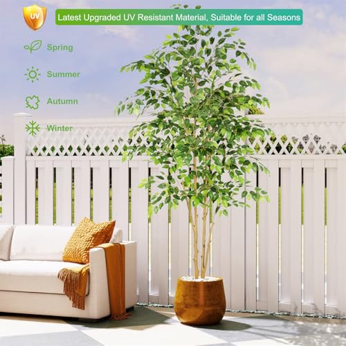 Nafresh Tall UV Resistant Ficus Tree Artificial，8ft(96in) Realistic Texture Potted Faux Ficus Tree， Fake Trees Indoor Outdoor for Home Office Living Room Bedroom Foyer Porch Decor. - size: 8ft