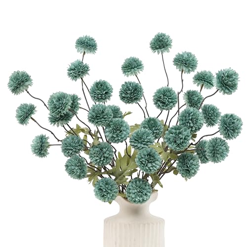DuHouse 6pcs Artificial Flowers Faux Silk Pompon Mum,Silk Small Mini Chrysanthemum Ball with Stems for DIY Bouquets Centerpieces Vase Home Table Kitchen Decorations(Sage Green) - color: Sage Green, size: 6pcs