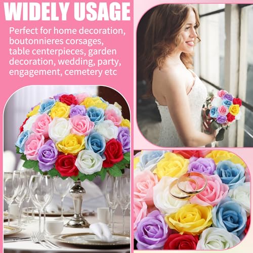 36 Pcs Mixed 6 Color Artificial Roses with Long Stems, Fake Silk Rose Artificial Flowers Bulk for Bridal Wedding Bouquet Centerpiece Ball Arrangement Party Decor - color: Mixed 6 Color