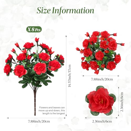 Alupssuc 8 Large Bundles Artificial Flowers for Outdoors Spring Decoration, UV Resistant Faux Flowers Silk Camellia Realistic Fake Flowers for Yard Patio Planter Porch Balcony Garden, Red - color: Red