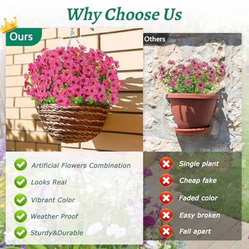 Elyum Artificial Flowers for Outdoors, 18 Bundles Artificial Plants & Flowers Outdoor, UV Resistant Faux Flowers Outdoor Fake Flowers for Outside Porch Window Box Decoration(Rose Red) - color: Rose Red, size: 18 Pack