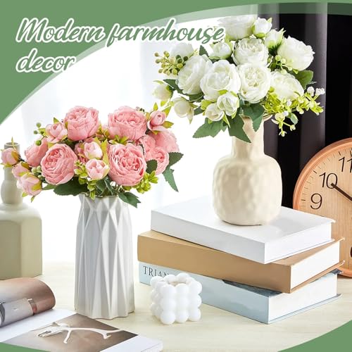 Jexine Artificial Peonies Flowers Bouquet Silk Faux Peony Fake Peonies Artificial Flowers Bouquets for Vase Floral Arrangements Wedding Home Table Decoration(White, Pink,12 Bundles) - color: White, Pink