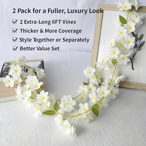 White Cherry Blossom Garland, 2‑Pack – 6FT Artificial Silk Flower Vines for Wedding, Arch, Wall, Party & Home Décor, Indoor/Outdoor - size: 6FT-White