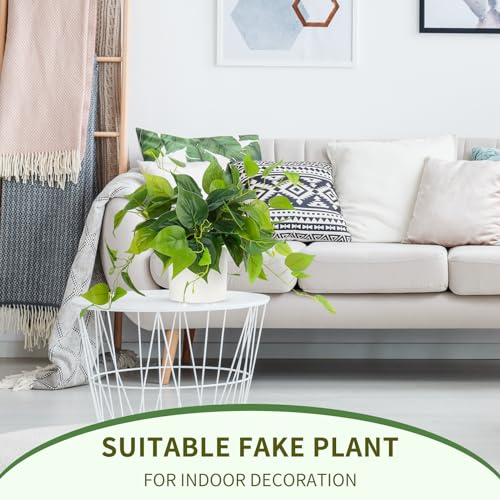 JPSOR Faux Plants Indoor, Pothos Small Fake Plants for Home Decor Indoor Fake Potted Plant Artificial Plants for Living Room Shelf Home Office Decor（White Ceramic Pot） - color: A-white Ceramic Pot
