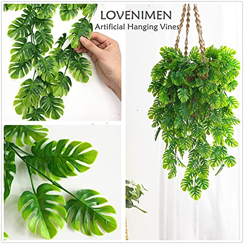 Artificial Hanging Vines 4 Pack, Fake Monstera Leafs Vine Ivy Jungle Leaf Plants Tropical Palm Leaves Rattan for Houseplants Indoor Home Kitchen Garden Outdoor Wall Wedding Decoration - color: Monstera Vine - 4pcs