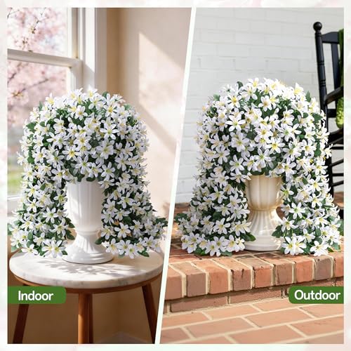 Ivydale Artificial Lily Flowers for Outdoors Fake Hanging Flower Vines for Outside Decoration, UV Resistant 2PCS Faux Plants for Patio Porch Balcony Garden Yard, White - color: White
