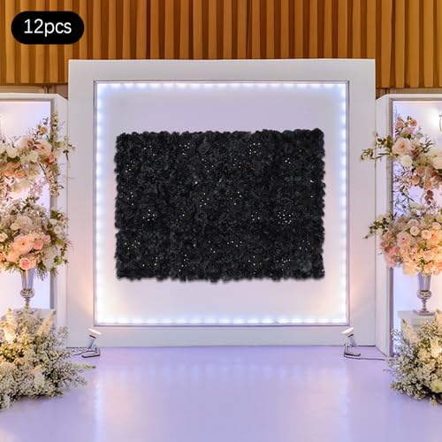 Artificial Flower Wall,Black Background Decoration Panel,Artificial Silk Flower Wall Panel,Faux Flowers Combo Set for Photography Buildings,Wedding 14.96 * 14.96 in 12 Pcs (Hydrangeas)
