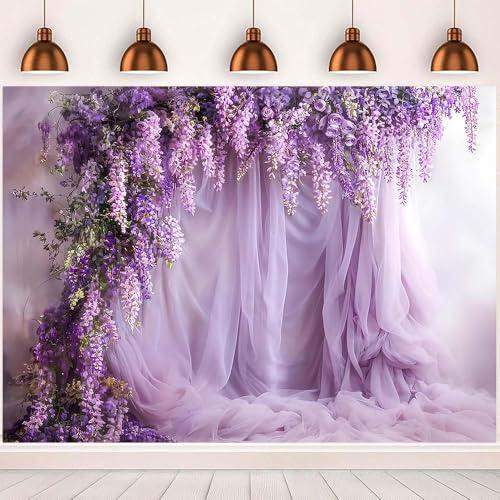 Purple Lavender Curtain Photography Background Lavenders Backdrops Curtain for Parties Backdrop Lavender Tulle Decor for Birthday Party Wedding Bridal Shower Floral Backdrop(Purple, 8x6feet) - color: Purple, size: 8x6feet