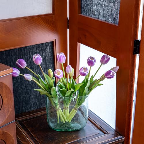 Artificial Tulips Flowers,Soft Touch Latex Bouquet, Fake Tulips,Spring Wedding Home Room Table Centerpiece Decor - color: 15pcs Amethyst (No Vase)