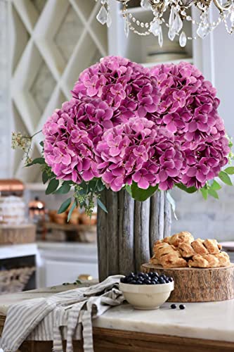 DILATATA Silk Hydrangea Flower 26" Big Fake Hydrangea Faux Flowers Lifelike Tall Artificial Hydrangea Real Touch Hydrangea for Wedding Ceremony Centerpieces Decor-3pcs - color: Purple #3, size: 3PCS