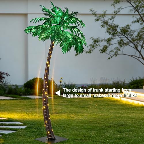 Lightshare 7 Feet Palm Tree 152LED Lights Artificial Fake Tree Decoration for Tiki Bar Outside Patio Porch Pool Christmas Nativity - size: 7ft