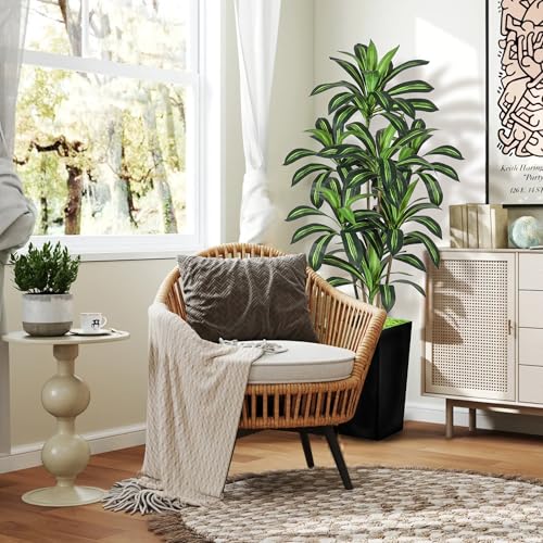 Dracaena Artificial Plant, 5FT Tall Artificial Plants Indoor Dracaena Tree in Pot, Fake Floor Plant for Living Room Decor, Artificial Tropical Plants Outdoor Porch Decor Office (Black, 5FT) - color: Black, size: 5FT