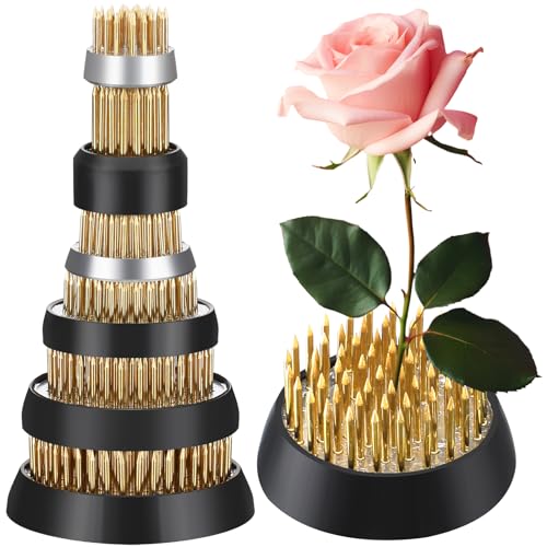 Sliner 6 Pcs Flower Frogs Round 2.4/2/1.6/1.3/1/0.9 Inches Floral Frogs Flower Holder Japanese Ikebana Vase Kenzan Floral Arranger Fixed Tools Arrangement Pin for Home DIY Craft Decoration(Brass) - size: 6 Size