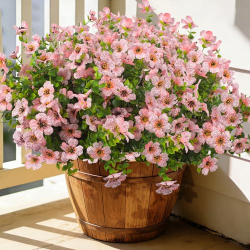 Grunyia 20 Bundles Artificial Flowers for Outdoors, UV Resistant Fake Plants Flowers Greenery Shrubs Plants for Decoration Outside Plants Hanging Planter Home Garden Decor (Pink) - color: Pink