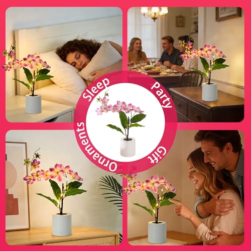 WSYEAR Purple Artificial Jasmine LED Flower Pot - Lighted Floral Decor for Wedding, Christmas, Home Decor,Night Light for Bathroom Kitchen Office Living Room Table Decor Indoor Outdoor - color: Jasmine