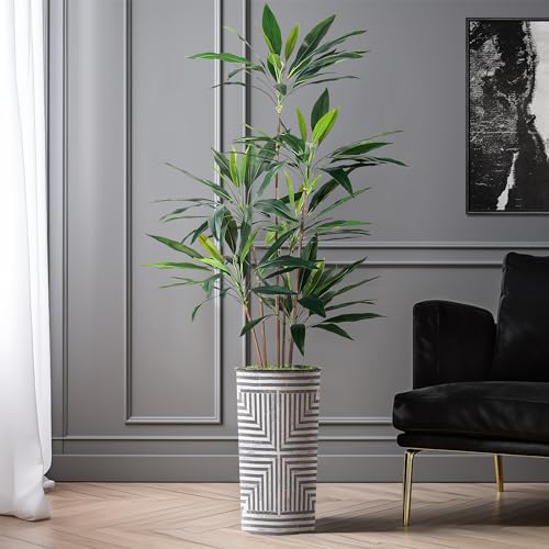 SIGNWIN Artificial Tree in Modern Geometric Pattern Planter, Fake Dracaena Tree Silk Tree for Indoor and Outdoor Home Decoration - 66" Overall Tall (Plant Pot Plus Tree) - style: Dracaena Tree