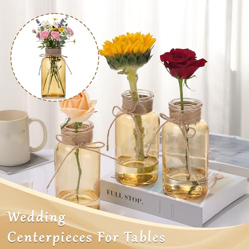 Glass Flower Vases for Centerpieces Boho Cylinder Bud Vases in Bulk Mason Jars for Weddings, Parties & Vintage Home Farmhouse (6, Gold) - color: Gold
