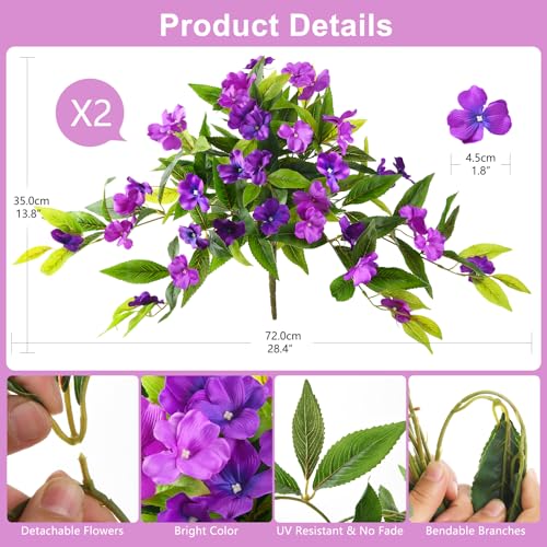 Hommyea Artificial Flowers for Outdoor, 2 Bundles UV Resistant Fake Plants Decoration Realistic Faux Silk Flowers No Fade Plastic Flowers for Outside Planters Home Porch Patio Yard Garden Decor - color: Double Purple