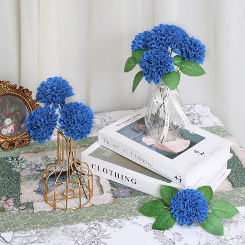 Royal Blue Dahlia Artificial Flowers,25Pcs Foam Flowers Heads Realistic Faux Dahlia Flowers Bulk for DIY Wedding Bouquets Party Cake Mirror Office Home Decor (Royal Blue) - color: Royal Blue