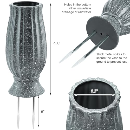 10” Cemetery Vases with Metal Spike for Artificial Flower Grave Decorations | Headstones Flower Holder with Drainage Hole for Artificial Flowers-Cemetery Vases for Grave Memorials Sympathy Gift - color: Black Granite