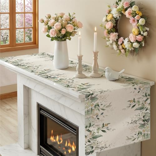 Larponder Summer Eucalyptus Table Runner, 13x108 Inch | Table Decoration for Seasonal Anniversary Holiday Kitchen Dinning Table Home Party Decor - color: Eucalyptus, size: 13" x 108" (Rectangular)
