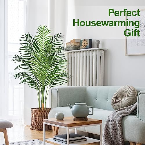 5ft Artificial Palm Tree Indoor Plant Tall Fake Tropical Paradise Palm Tree in Pot with Real Bark Design Faux Areca Palm Tree for Home Office Living Room Bedroom Farmhouse Modern Decor 1pcs - size: 5ft