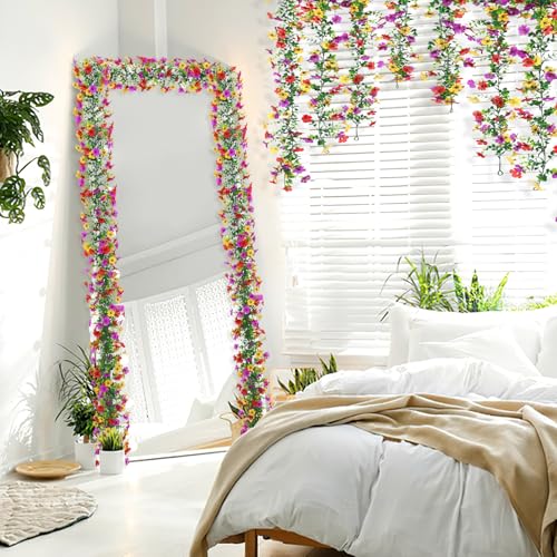 2 Pack Artificial Daisy Flower Garland,5.9FT UV Resistant Fake Floral Vine Silk Hanging Spring Summer Wild Flower Garland for Home Mantle Garden Wedding Backdrop Decor (Red Yellow Purple) - color: Red Yellow Purple, size: 2PCS