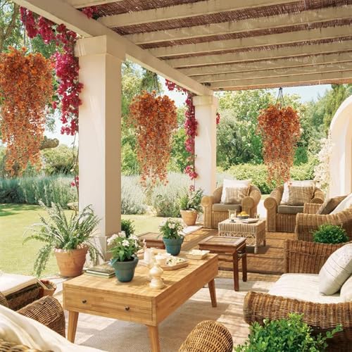Fall Flower Artificial Artificial Hanging Plants Fake Hanging Flowers Fake Plants Faux Vine Plant Hanging Autumn Decor for Room Wedding Proch Yard Outdoor Home Wall Kitchen Bathroom Indoor (Brown) - color: Brown, size: Hanging Plants