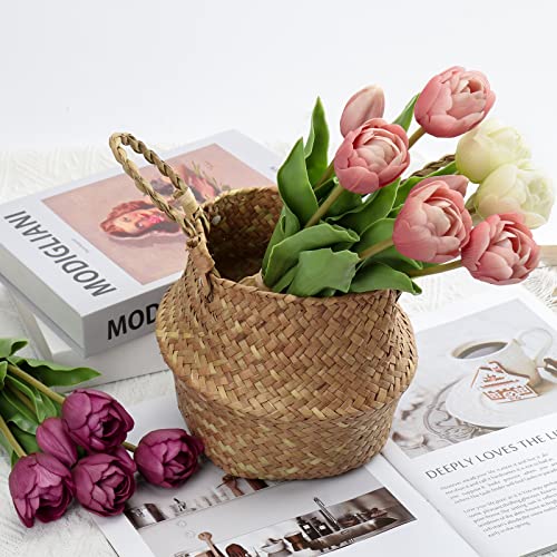 DILATATA 6 Pcs Artificial Tulips Flowers Pink Real Touch Fake Latex Tulips Flowers for Mother's Day 14" Faux Tulips Faux Flowers for Vase Centerpieces Home Wedding Bouquet - color: Latex Pink #6