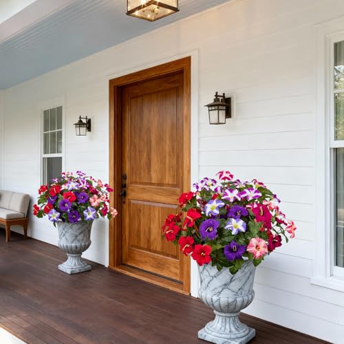 19 Inch Artificial Fake Flowers for Outdoor,4 Pcs Faux Silk Petunias Spring Flowers for Outside for Indoor Porch Planter Front Door Garden Patio Window Box Home Decor(Multiple Color) - color: Multiple Color