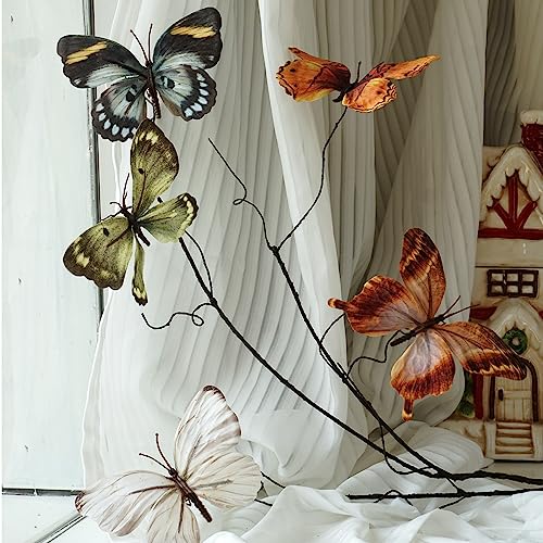 Artificial Butterfly, Silk Butterflys, Butterflies for Crafts for Floral Arrangements, 3D Butterfly Stakes Decor, Patio Plant Pot, Flower Bed Home Decor - color: Grey Series-1 Branch