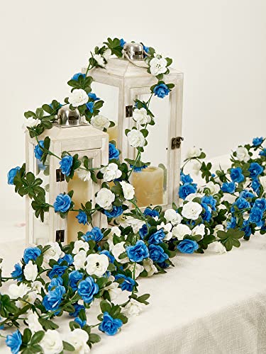 PARTY JOY 8pcs 65.6Ft Flower Garland, Fake Rose Vine Artificial Flowers Hanging Rose Ivy Garland for Room Wall Decor Hanging Baskets Wedding Arch Garden Background Decor - color: 8pc-blue-white, size: 8PC