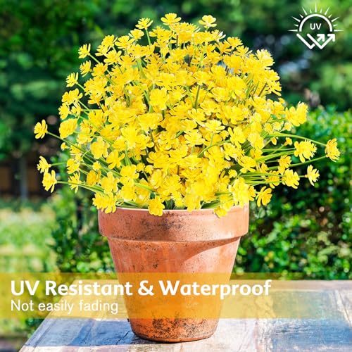 AGIRL 24 Bundles Artificial Flowers for Outdoor,UV Resistant No Fade Fake Plastic Flowers Faux Plants for Hanging Planters Decoration Indoor Outside Garden Porch Window Box Home Wedding Farmhouse - color: Yellow, size: 24