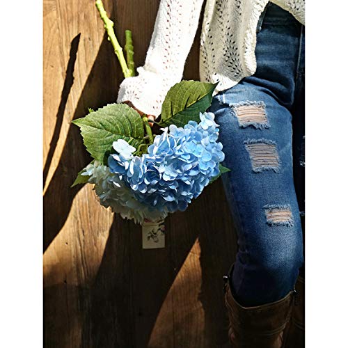 FiveSeasonStuff Real Touch Silk Hydrangea Flowers, 2 Large Long Stem Artificial Flowers for Floral Arrangements (Mixed Summer White & Heavenly Blue) - color: Mixed Summer White + Heavenly Blue