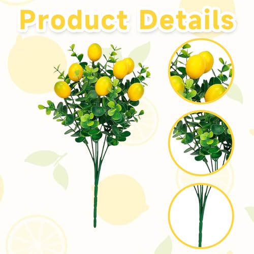 6 Pcs Artificial Lemon Branches Artificial Fruit Lemon Tree Greenery Decoration Faux Lemons Picks for Farmhouse Kitchen Home Table Decor Stem Fruits for Home Spring Summer Decor - color: Yellow