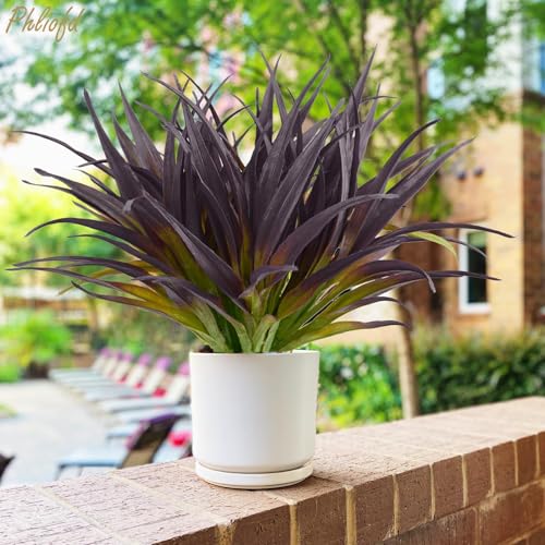 32 Pcs Artificial Grass Fake Grass Plants 17.3in Outdoor Plants UV Resistant Faux Greenery Stems for Home Window Garden Office Patio Pathway Front Porch Halloween Décor Light Green & Purple - color: Light Green & Purple, size: 32 Pcs