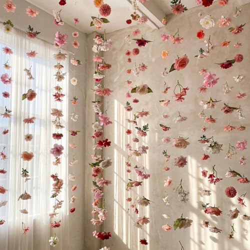 Suncalla 6 Pcs 35.46 ft Flower Garlands Backdrop Garden Party Decoration Artificial Wildflower Vines Fake Flower Vines Faux Silk for Wedding Bridal Wall Arch(Classic,Pink) - color: Pink